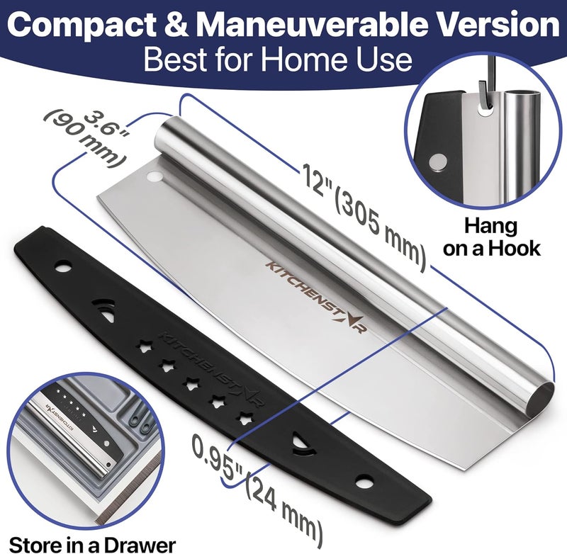 kitchen-star 12" Pizza Making Kit (Set of 2) - 12" Pizza Cutter Rocker Knife with Blade Cover + 9.5" Stainless Steel Pizza Peel with Folding Handle- Ultimate Pizza Oven Accessories - Image 3